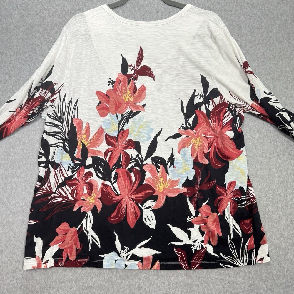 Chico's Tropical Floral Cotton T-Shirt Sz 4 XXL White Multi Vacation Coastal - Picture 2 of 9